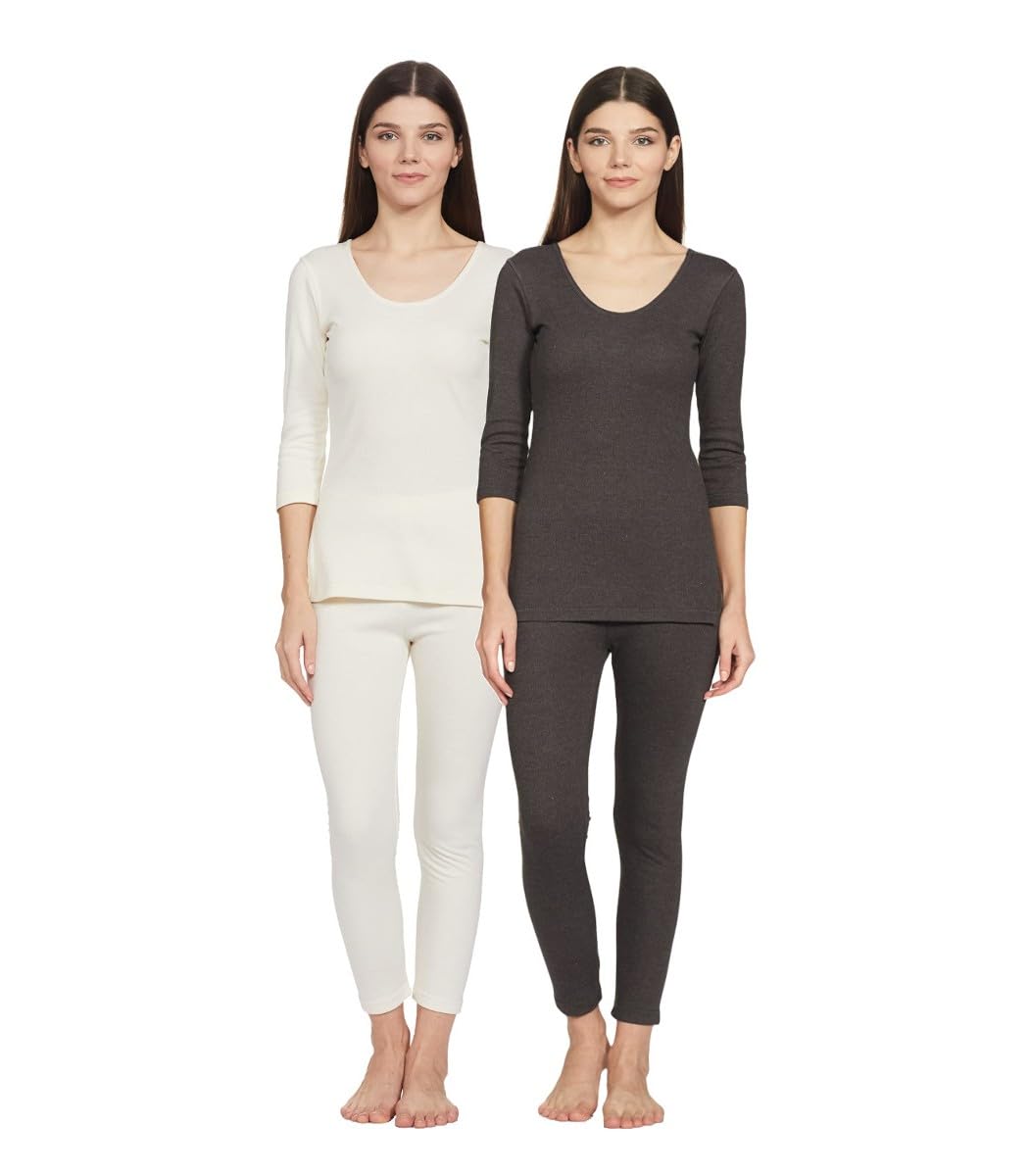 Womens Casual Slim Thermal Set (SB-AW21-THSET_M) Pack of 2 (Ecru + Dk Grey)-image-33