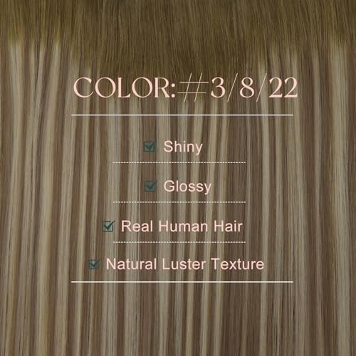 Image of Easyouth 120g 22inch Tape in Weft Hair Extensions Human Hair Balayage Human Hair Tape in Extension Dark Brown Fading to Brown Mixed Blonde Invisible Tapes in Weft Extensions Add Volume to Hair 4pcs