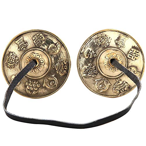 Cloche tibétaine artisanale avec motifs de bon augure forgée main
