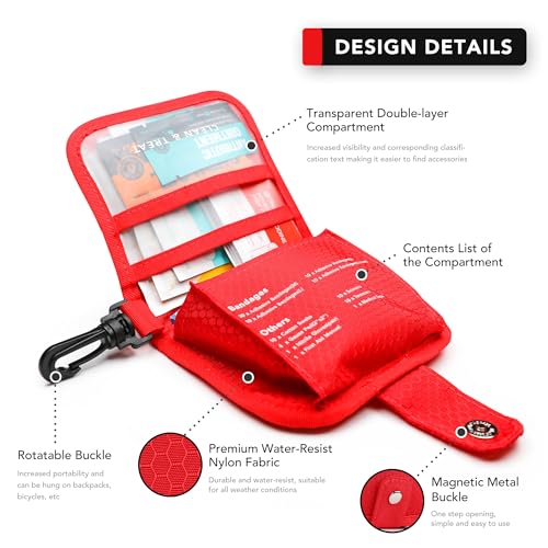 Small First Aid Kit, 100 Pieces Water-Resistant Well Organzied Pouch with Rotatable Buckle - Ideal for Outdoor, Travel, Biking, Camping, Hiking, Car (Red) - Image 3