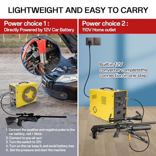Image of PCP Air Compressor, Auto-stop Powered by DC 12V Car or Home AC 110V /220V, 4500Psi /30Mpa /300Bar Oil /Water Free,Wire Spool Portable Design,PCP Compressor for Paintball, Scuba, Air Rifle