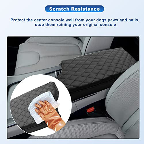 Image of CDEFG Car Center Console Pad for 2020 2021 2022 2023 Palisade Auto Armrest Seat Box Cover Protector Black Leather (Black)