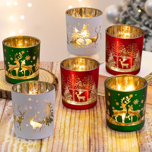 MJ PREMIER Weihnachten Teelichthalter, 6 Stück Kerzenhalter 7x7x8 cm,...