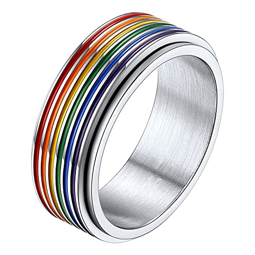Richsteel Silberring für Damen Herren LGBT Fingerring Edelstahl Gay Pride Fingerring Bandring Rainbow Ring in Ringgröße 67 für Weihnachten Valnetinstag