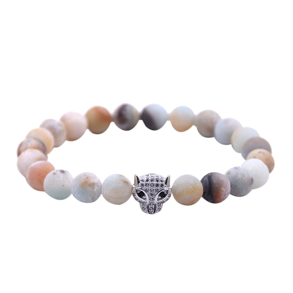 Fxbar Natural Stone Beaded Bracelets Women Fashion Leopard Pendant Prayer Beads Yoga Stress Relief Bracelets Bangle