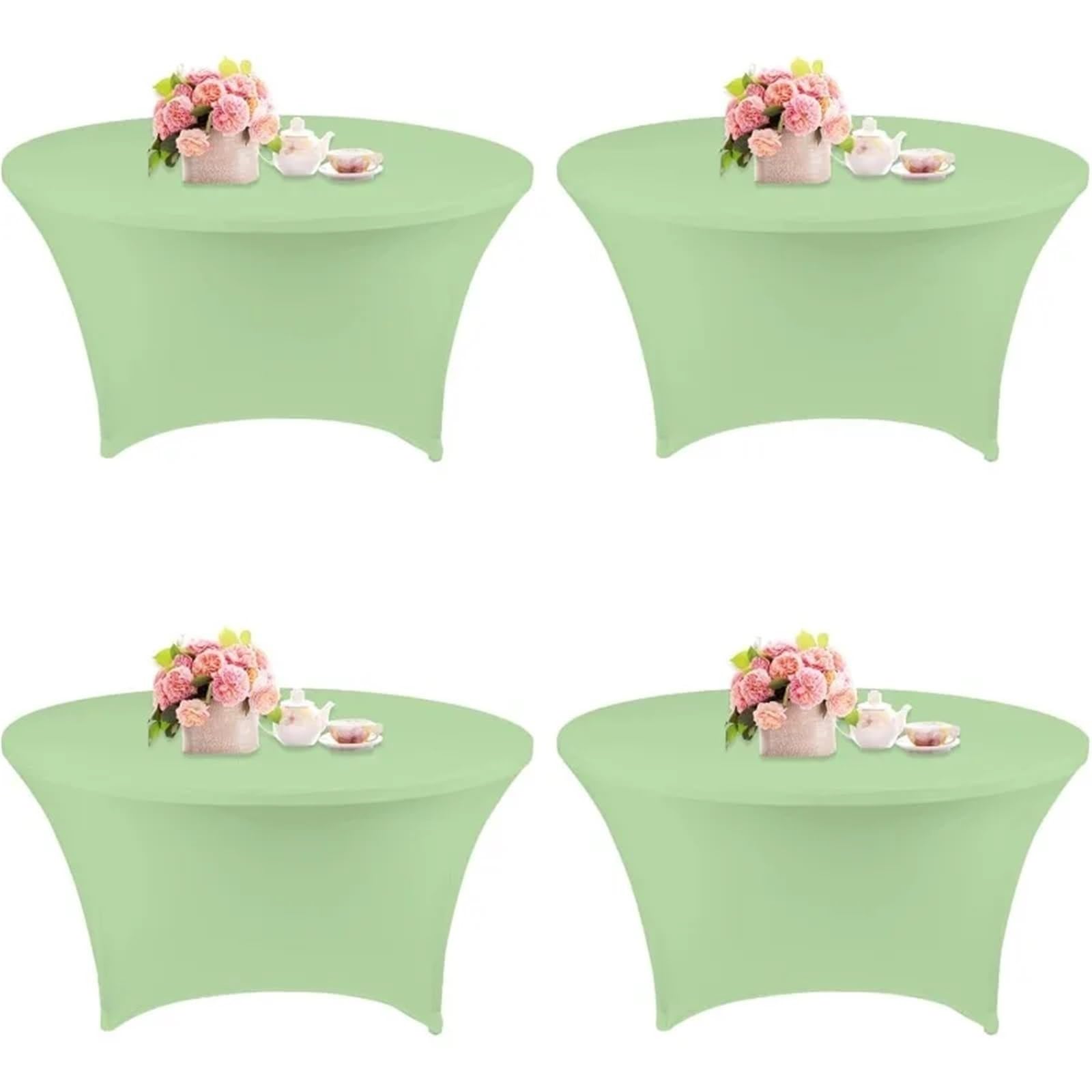 SNGUOQ 4 Pcs 5FT Round Spandex Tablecloth 60 Inch Stretchable Table Cover Washable and Wrinkle Resistant Cloth For Event, Wedding(Light green,5 FT (60 in))