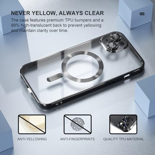 Image of Misea Magnetic for iPhone 14 Plus Case Compatible with MagSafe Black | [Never Yellowing] [Military Drop Protection] Full Camera Lens Protector Plating Soft Clear Phone Case for Women, Black