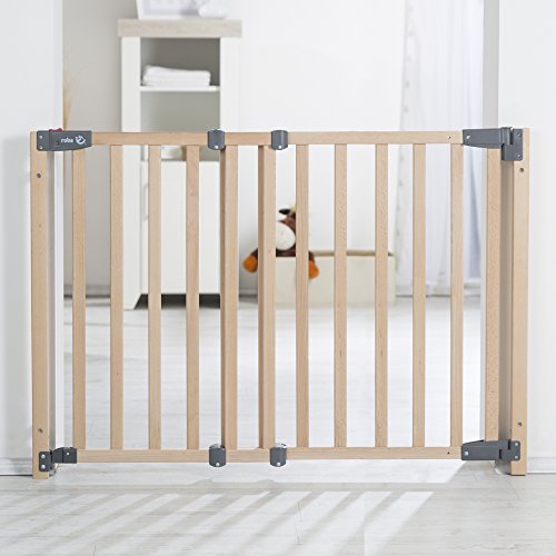 roba Türschutzgitter Safety Up - Verstellbreite 70 - 118,5 cm - Schutzgitter aus Holz mit Ampelfunktion für Tür / Treppe - Türschutzgitter für Kinder & Haustiere - Massivholz Buche
