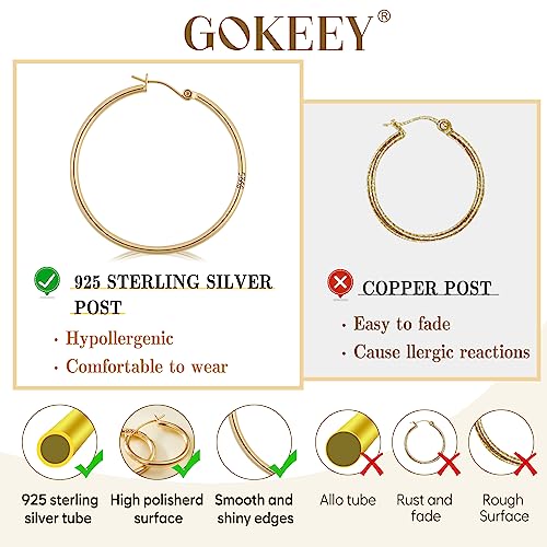 Gokeey Gold Hoop Earrings Set For Women,14K Gold Plated Gold Hoops With Sterling Silver Post Hypoallergenic Thin Hoop Gold Earrings For Women thumb #3