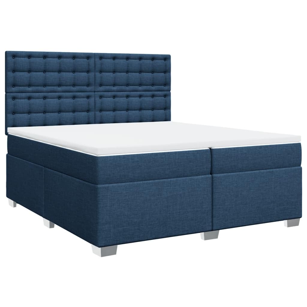 Cama con somier con colchón, azul, 200 x 200 cm, tela, cómoda cama tapizada con iluminación LED, cabecero regulable en altura y colchón de muelles ensacados para dormitorio