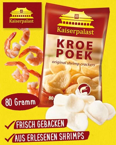 Kaiserpalast Kroepoek natur, crunchy Garnelenchips, ideal als Snack oder Beilage zu asiatischen Gerichten, verzehrfertig, 1 x 80 g