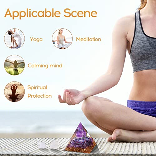 Hopeseed Orgone Pyramid Orgonite Amethyst Healing Crystal Pyramid Positive Energy Generator for Reduce Stress Reiki Chakra Healing Meditation Attract Lucky, with 2 White Crystal Stones - Image 5