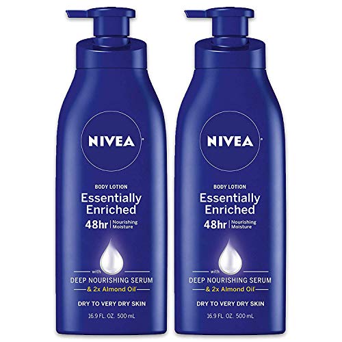 NIVEA Essentially Enriched Body Lotion for Very Dry Skin with Hyaluronic Acid, Almond Oil and Deep Nourishing Serum, 72-Hour Body Moisturizer, 16.9 Fl Oz Pump Bottle, Pack of 2