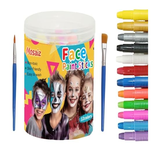 Face Paint Crayon 12 Colors with Gold and Silver Face Painting Sticks for Kids Washable Twistable Crayons Kit for Kids Face Hair Body Paint Water Based Set Halloween Makeup Marker