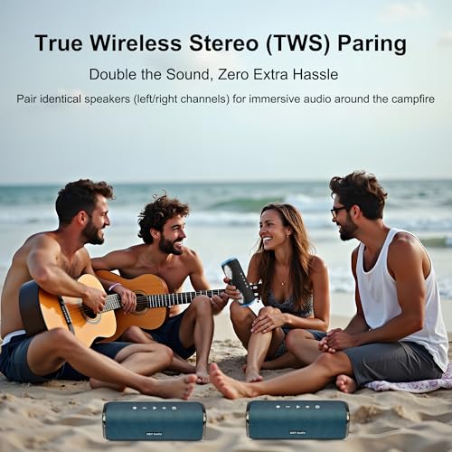 Portable Bluetooth Speaker, IPX7 Waterproof Wireless Outdoor Speaker, Interactive Tap-to-Play Fun, 25H Playtime, Bass Boosted, LED Lights, TWS Pairing for Beach, Pool, Shower, Gift, Purple