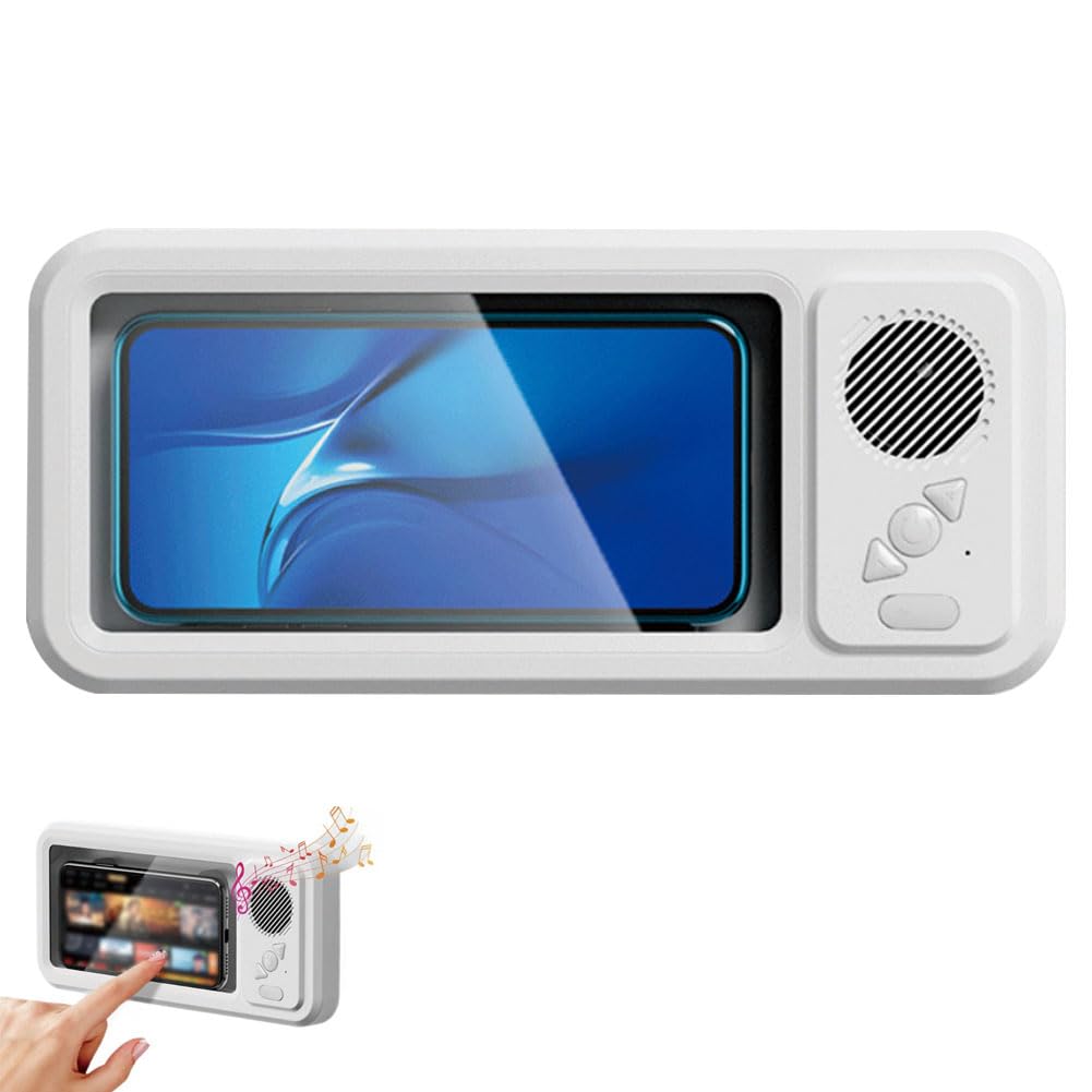 Kipisisne Waterproof Phone Case with Built-in Speaker,480 Rotation Wall Phone Mount Stand,Screen Touch Shower Phones Case Mount Speakers with Suction