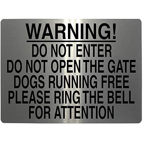 336 WARNING DO NOT ENTER, RING BELL Metal Aluminium Plaque Sign For Door Gate (5x7 inches., Brushed Silver) Cover
