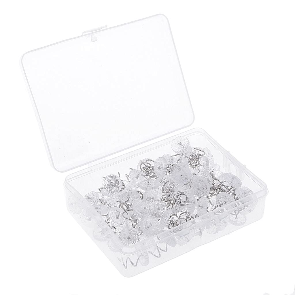 ACRA 1 Box 100 Pieces Pl tic Clear Round Head Upholstery Spiral Nail Studs Furniture Sofa Tack Pins Hardware Fix F teners