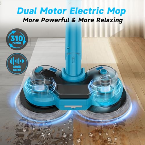 Kabellos Elektrischer Mopp mit 2 * 2000mAh Batterien, Bodenreiniger Spin Mop, Bodenwischer Elektrisch Kabellos, Wischmopp Poliermaschine, 300 ML Wassertank, LED Beleuchtung，Bodenwischer zum Wischen