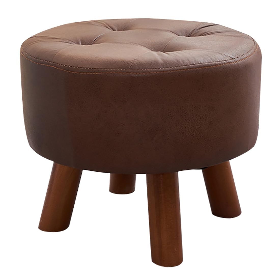 Repose-Pieds Rond-K en tissu technique marron et pieds en bois