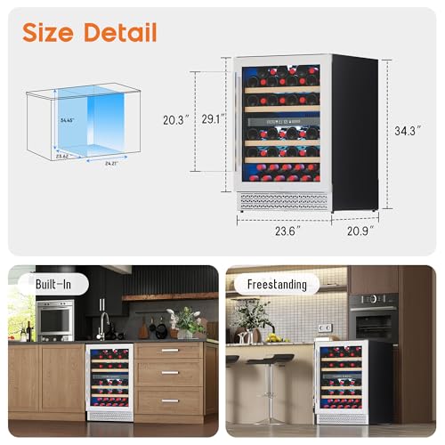 Image of Albott 24 Inch Wine Fridge, Dual Zone 49 Bottle Wine Cooler 41-68℉ with Digital Temperature Control, Reversible Double-Layer Glass Door, Built-in or Freestanding Design for Home and Bar