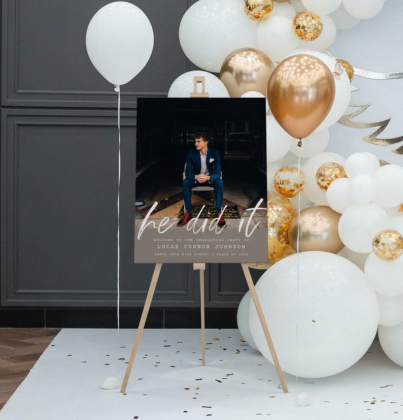 Personalized He Did It Graduation Photo Welcome Sign, Graduation Photo Welcome Sign, Welcome Graduation Party Sign, Graduation Welcome Poster, Boy
