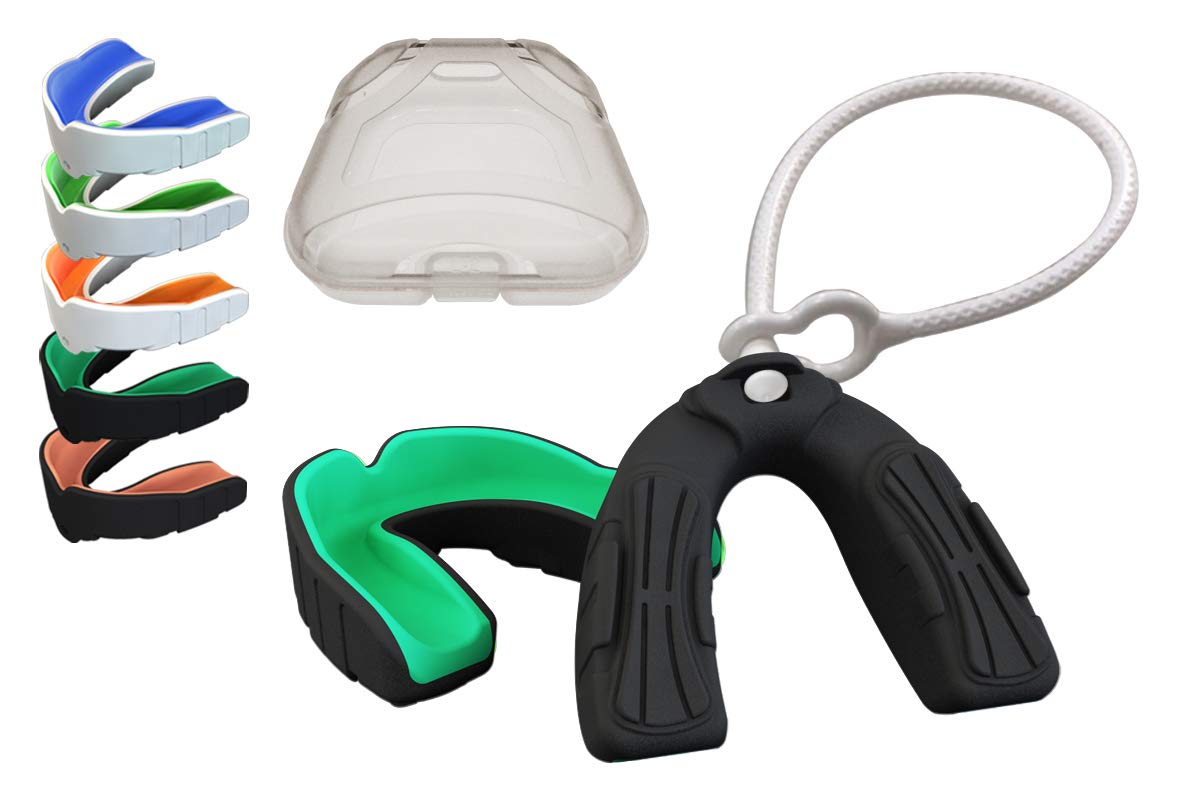 Boil and Bite Mouth Guard with Tether DBT Custom Sport Mouthpiece for Football, Hockey, Rugby, Lacrosse (Free Storage Case+ Strap) -Adult Size