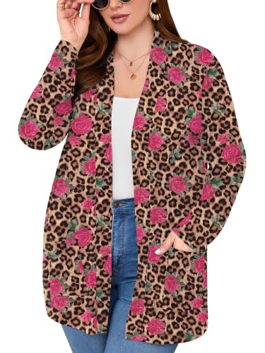Image of AusLook Plus Size Lightweight Cardigans for Women Open Front Pockets Jacket