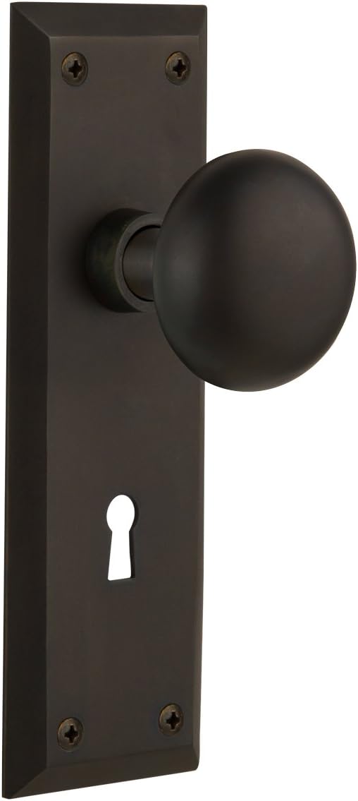 Nostalgic Warehouse 704543, Oil Rubbed Bronze Plate with Keyhole New York Knob, PASSAGE-Backset Size: 2.375" PASSAGE-Backset Size:2.375 in Oil Rubbed Bronze