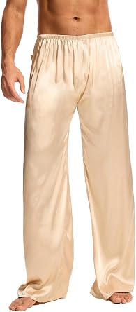 ZEEREE Mens Wide Leg Pajamas Pants Satin Silk Sleep Bottoms Nightwear Loose Loungewear Trousers Long PJ Bottoms With a Pocket