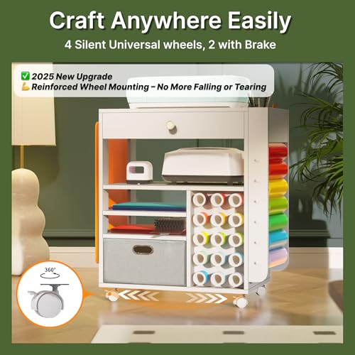 Image of Cooday Craft Organizers and Storage Cart with Upgraded Wheels, Compatible with Cricut Machines - Rolling Craft Cart with 22 Vinyl Roll Holders, Craft Cabinet and Storage Workstation for Craft Room