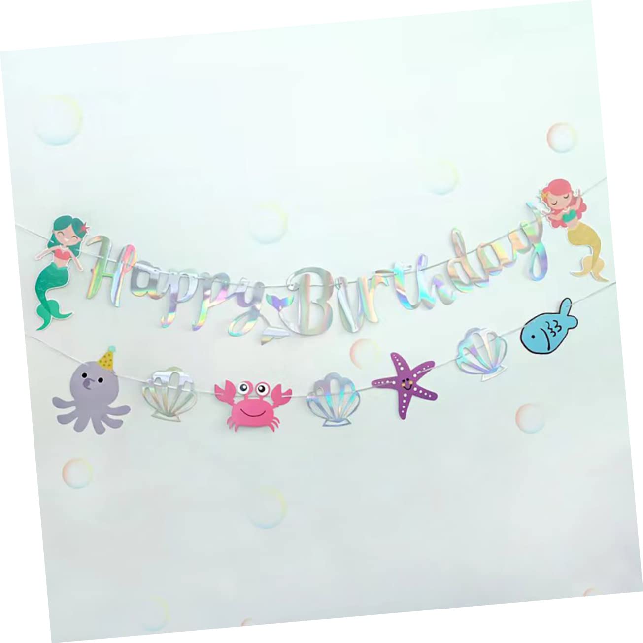 Abaodam 4pezzi Banner Decorativo Compleanno Tema Sirena Striscione Happy Birthday Per Feste Di Compleanno e Shower Decorazione Murale Per Festeggiamenti Sottomarini