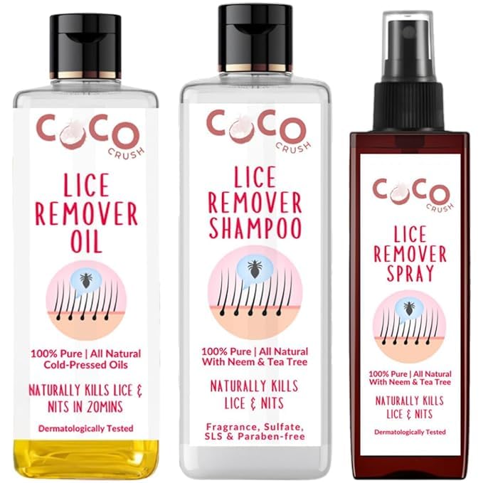 Image of Ayurvedic Anti-Lice Treatment Bundle: Oil, Shampoo & Hair Spray | 100% Natural | Single Wash | Safe for Kids | Neem, Tea Tree & Camphor Enriched (3*50ml) (150ml)