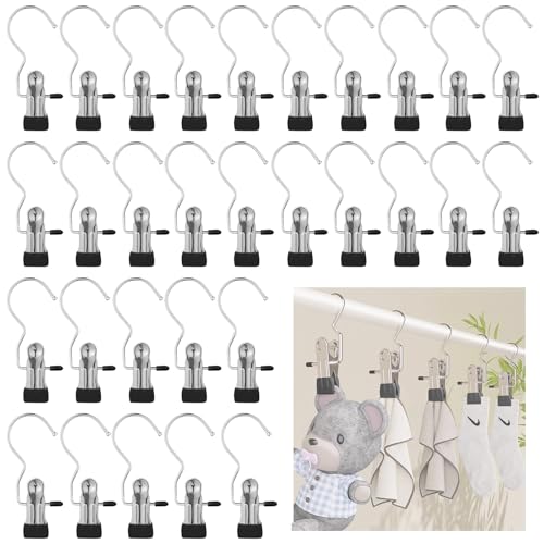 JINGIHE 30 Pcs Portable Laundry Hangers, Anti-slip Boots Clips Hanging Clothes Pins, Multifunctional Stainless Steel Towel Hooks for Washing Line Pants Shoes Socks Bags Hat Gloves Beach Travel