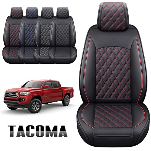 Image of Aierxuan Front Toyota Tacoma Seat Covers Waterproof Leather (Black-Red)