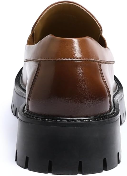 AUSTIN MILL Men's Chunky Platform Loafers Round Toe Penny Shoes for Business Office Casual