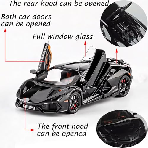 Auto coleccionable 1:24 Lambo Revuelto negro con luz y sonido miniatura 2