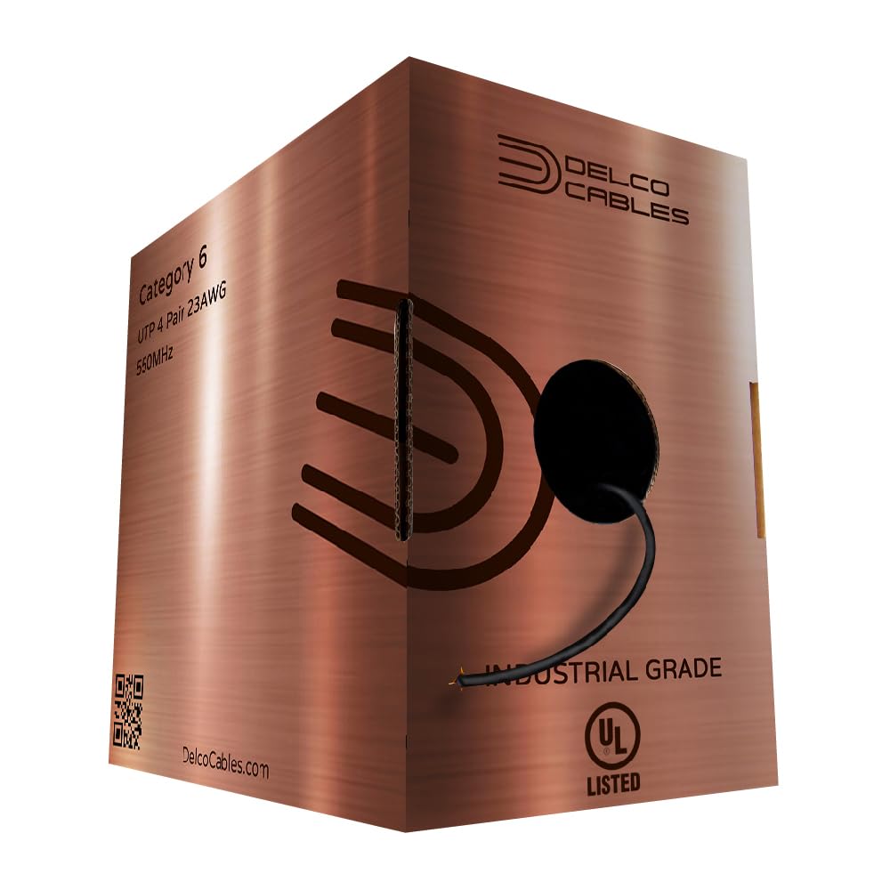 Delco Cables Cat6 Plenum (CMP) UL Listed w/Spline 1000ft Solid Bare Copper Cable, 23AWG 4 Pair (UTP) Unshielded Twisted Pairs, 550Mhz, Bulk Ethernet Cable (Copper ETL Listed, Blue)