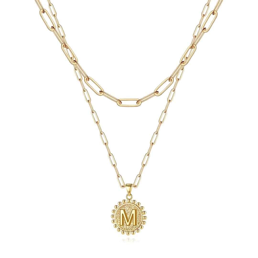 Ursteel Initial Necklace for Women - 14K Gold Plated Dainty Initial Necklaces for Women Trendy, Layered Paperclip Chain Choker Pendent Jewelry Gifts
