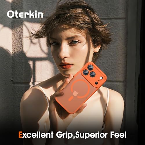 Image of Oterkin Magnetic Case for iPhone 17 Pro Max, Orange | Matte Frosted Translucent, Full Camera Protection, Compatible with MagSafe, Military Grade Shockproof, Slim Fit