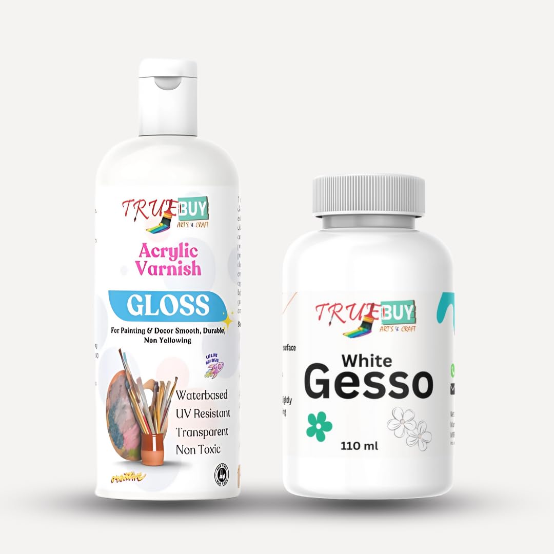 TrueBuy Gloss Decor Varnish for Canvas, MDF, Wood and DIYs with White Gesso 110 Ml Each (B0DCKH5S2S) Amazon Price History, Amazon Price Tracker
