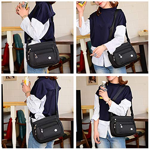KEEPOP Crossbody Bag for Women Multi Pocket Waterproof Lightweight Nylon Purse Shoulder Bag Black S - Image 3
