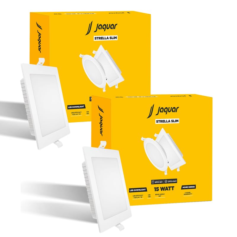Image of Jaquar Strella Slim 15W Square Recess Down Light - Cool White, Energy Efficient LED Ceiling Light for Home and Office (Pack of 2)