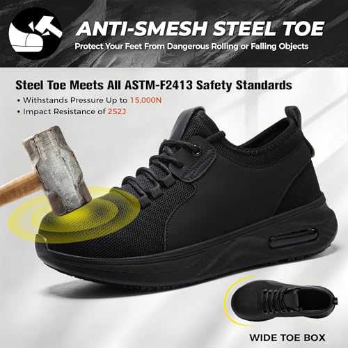 Image of Waterproof Steel Toe Shoes for Men Women Work Shoe Lightweight Safety Sneakers Comfortable Puncture Proof Shoe Zapatos Punta de Acero para Hombres Black