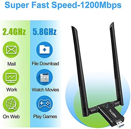 Aigital USB WiFi Adapter, 1200Mbps Dual Band Dongle 2.4G/5G with 3.0 Cradle, High Gain Antenna Extension Cable Wireless Network Adapter for PC Desktop Laptop Support Windows 11/10/8/7 Mac Os X, Black