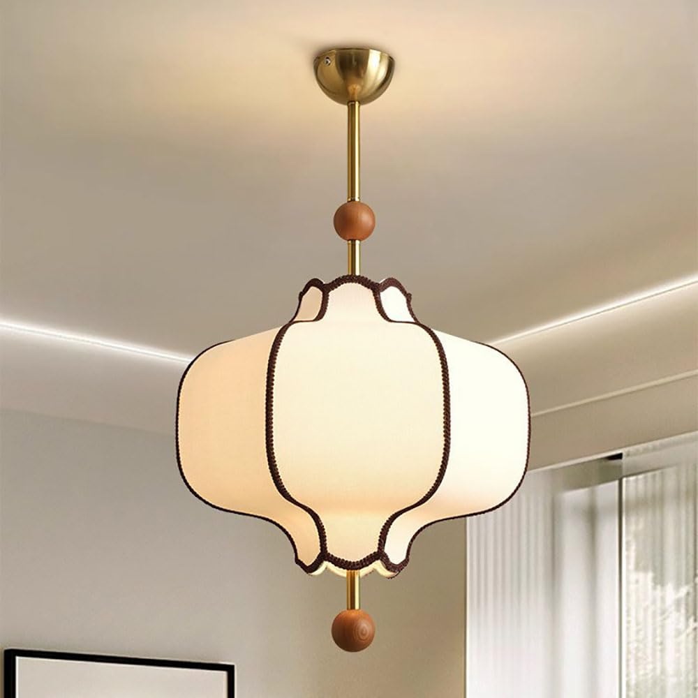LYMSXAZOU Rustic 19.7-Inch Chandelier Pendant Light Fixture - Dimmable Fabric Hanging Ceiling Lamp for Dining Room, Kitchen Island, Living Foyer, and More(19.7in)