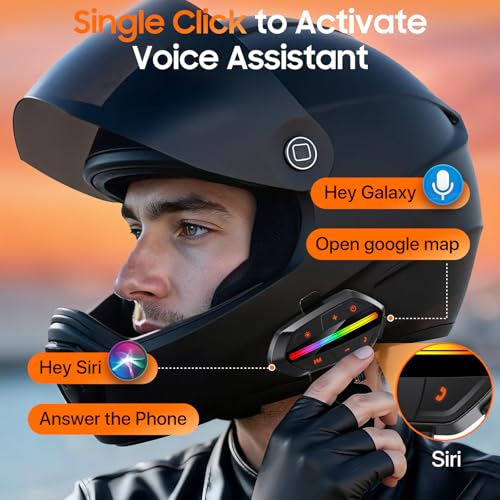 Motorcycle Bluetooth Headset, Bluetooth 5.3 Helmet Speakers with Loud Sound, RGB Lights & 1000mAh Battery, Noise Cancelling Helmet Bluetooth Headset for Drivers, IPX6 Waterproof Motorcycle Headphones - Thumbnail 7