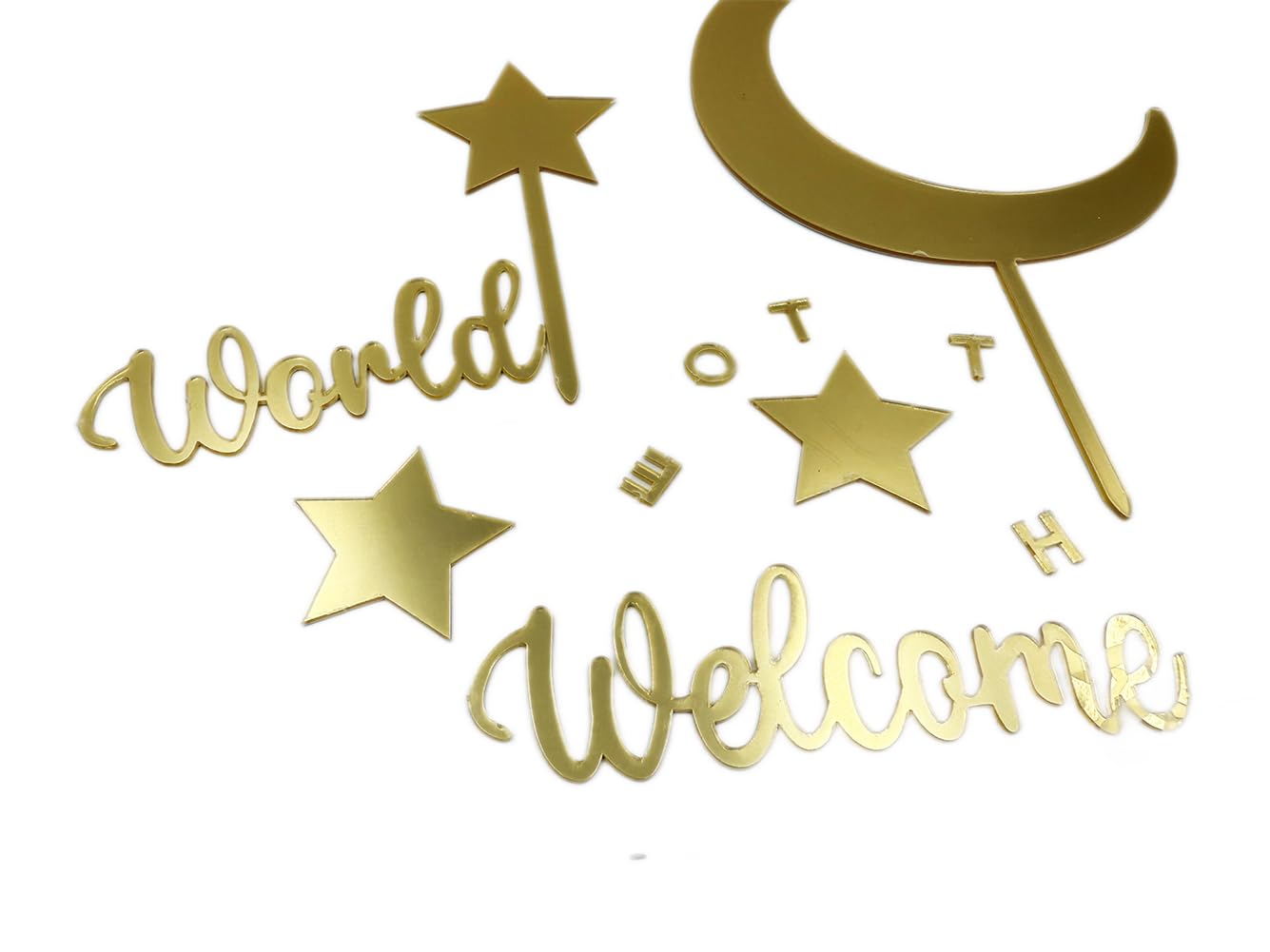 Welcome to the World Cake Topper-Gold Acrylic Baby Party Cake Decor, Baptism,Welcome Newborn, Baby Shower - Image 4