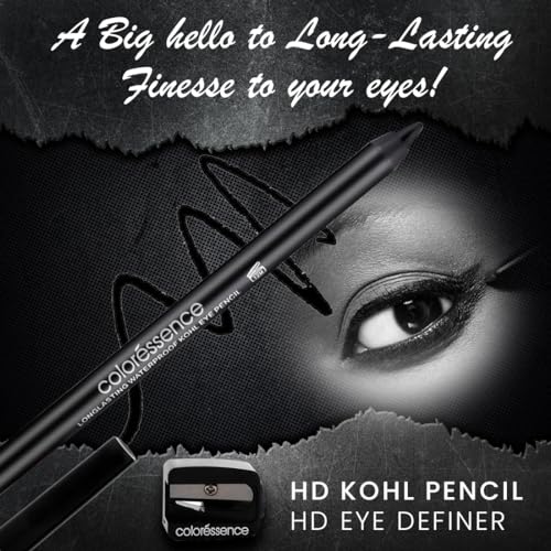 Image of COLORESSENCE HD Kohl Pencil Eye Definer Kajal, Intense Black with FREE Sharpener | Long Lasting | Waterproof | Smudgeproof | Matte Finish