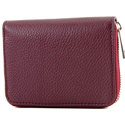modamoda de P04 Portefeuille pour femme, en cuir véritable, court, style italien, Rouge bordeaux, Small
